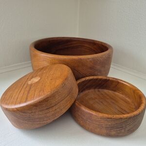 Set Of 3 MCM Wooden Bowls